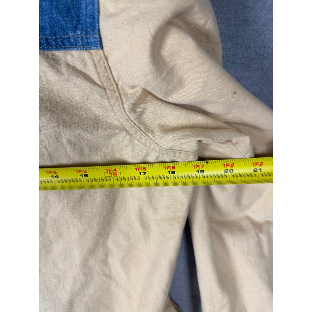 Vintage 70s Levis Womens Pullover Shirt Tan Denim Two Tone Elbow Patch - Picture 6 of 7